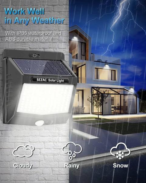 10 Pack Solar Motion Security Lights Outdoors With 3 Lighting Modes Ultra Bright showing night effect in rain