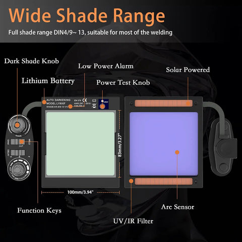 Auto Darkening Welding Helmet With Ultra Large Viewing Screen True Color Display and 4 Arc Sensors components diagram