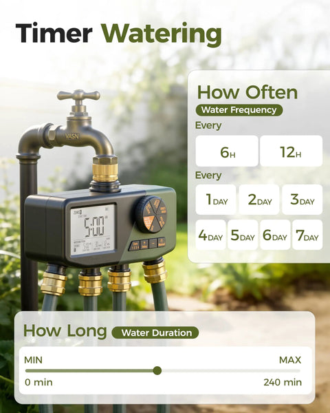Four Zone Hose Sprinkler Timer With Brass Inlet IP68 Waterproof Digital Control Large Display for garden irrigation