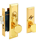 Brass Mortise Lock Set, Right Hand, Two And A Half Inch Backset, Surface Mounted Exterior Door Hardware With Night Latch