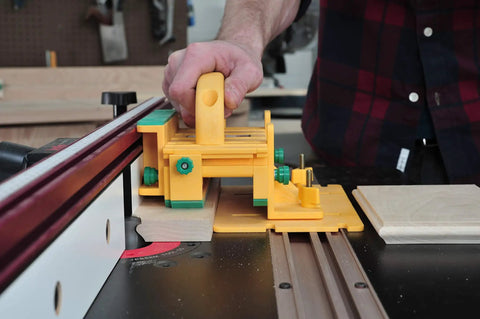Using GRR RIPPER GR200 Advanced Push Jig System With One Eighth Inch Leg for precise cutting on a router table