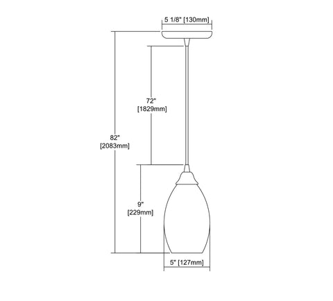 Diagram showing dimensions of Capri Mini Pendant Light With Satin Nickel Finish And Gray Capiz Shell In Transitional Style Ceiling Fixture For Living Room Or Bedroom One Light Uses 60 Watt A19 Bulb Not Included Hardwired.
