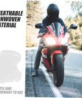50 Pack Top Shelf Disposable Nonwoven Hair Nets For Cleanrooms And Kitchen Sites Sit Slick With Snag Free Elastic Bands Lock Down Loose Strands Block Dust Particles For Factory Work Or Lab Shifts Real Deal Quality displayed on a motorcycle rider wearing a helmet.