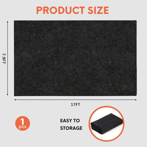 Heavy Duty Oil Spill Mat For Driveways And Garages, 17 By 7.9 Feet, Reusable Absorbent Polyester Pad With Waterproof Backing shown in size chart