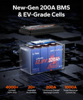 Compact 12V 320AH LiFePO4 Battery With Fast Self Heating Element for RV trailers and marine yachts, showing specifications and design.