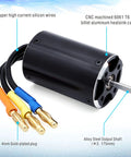 2948 4800KV Brushless RC Boat Motor, 4-Pole With Water Cooling Jacket showing silicon wires and gold-plated plugs