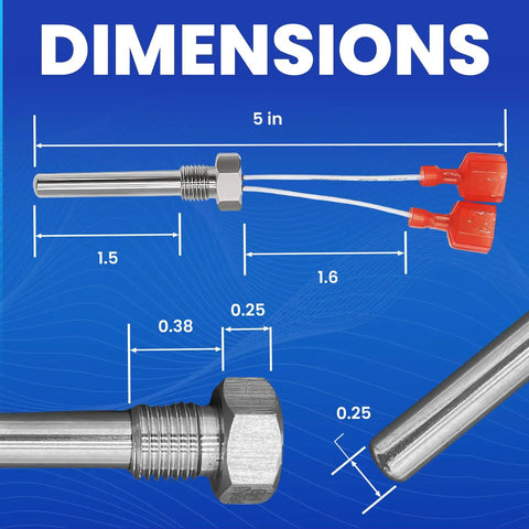 Dimensions of Replacement Stack Flue Sensor 42002-0024S 2 Pack for pool and spa heaters with USA support.