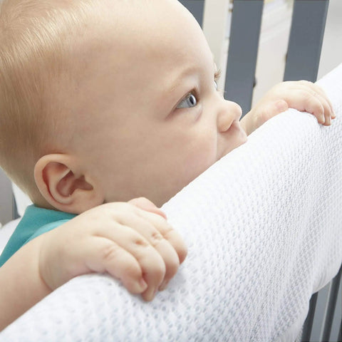 Breathable Mesh Crib Rail Guard Teething Cover 27 Inch Short Panel Two Pack White Fits Full Size Cribs Breathable Top Rail Shield For Baby Teeth And Rails