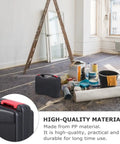 Heavy Duty Black Polypropylene Toolbox Organizer With Reinforced Carry Handle And Tight Seal Lids on a work site with tools.
