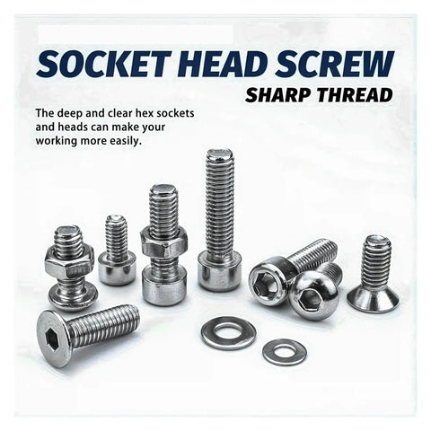 880 Pcs M2 M3 M4 M5 Stainless Steel Hex Socket Cup Head Screws And Bolts Kit with sharp threaded screws and washers