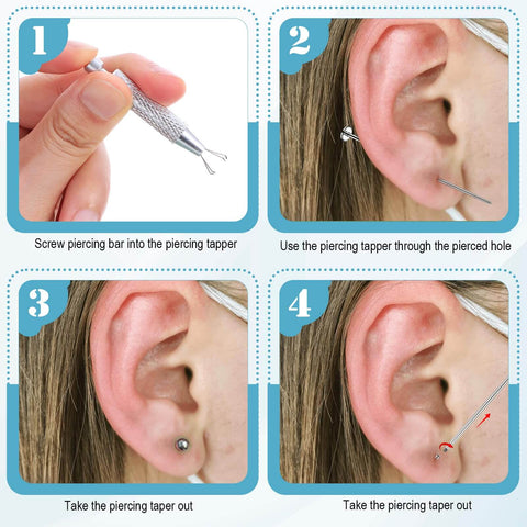 Step-by-step guide using 13 Piece Piercing Ball Grabber Tool Set for Easy Jewelry Changes Includes Tapered Piercing Tapers