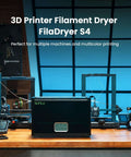 3D Printer Filament Dryer S4 4 Spool Capacity With 3 Circulation Fans, 350W PTC Heater on a desk in a workshop setting