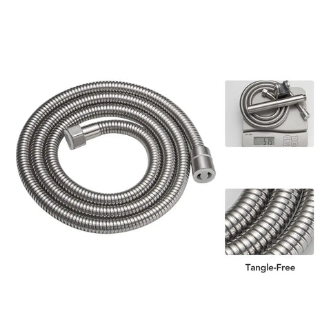 Coiled 59 inch hose for Beefy Brass 2 In 1 Function Handheld Shower Head Set With High Pressure 7 Inch Shower Head, Brushed Nickel Finish.