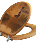 Oak Veneer Round Toilet Seat With Outdoor Stone Island Loon Print Durable Pigment Ink Finish Ships Fully Assembled Fits US Standard Round Toilets Premium Bumpers And Hardware Dope Bathroom Decor Upgrade