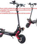 Dual motor electric scooter with Carbon Fiber Look Steering Damper Kit, 10 to 11 inch stabilizer, adjustable tension and damping dial.