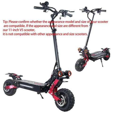 Dual motor electric scooter with Carbon Fiber Look Steering Damper Kit, 10 to 11 inch stabilizer, adjustable tension and damping dial.