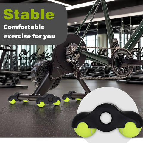 4 Pack Bike Trainer Rocker Feet Adapters For Indoor Cycling, Stable Rocker Feet With 8 Tennis Balls on a bike trainer setup