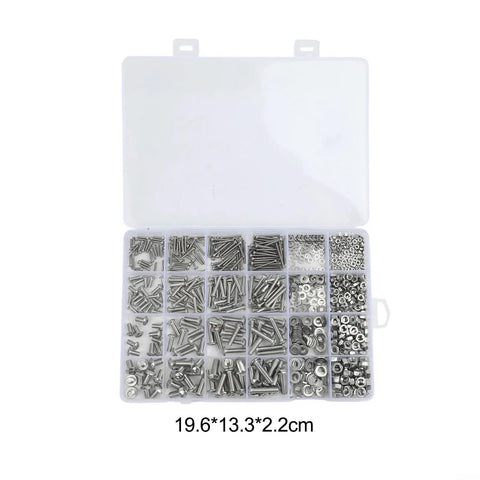 Stainless Steel Hex Bolts Nuts And Washers Set M2-M5 Socket Cap Screws Hardware Kit in open case with various compartments.