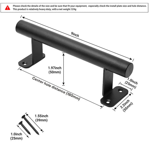 9 Inch Sliding Barn Door Handles Two Pack Black Powder Coated Iron Pull Handles for gates garage outdoor fence detail