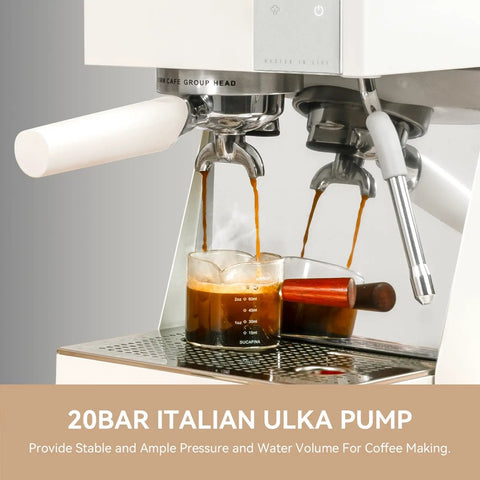 OPV Espresso Machine With Milk Frother Steam Wand, 20 Bar Max Pressure, Dual Display, 58mm Portafilter, Stainless Steel White Finish