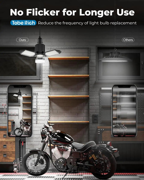 Ultra Bright LED Garage Light With 168 Chips, Three Plus One Deformable Panels, 80W 8000LM 6500K Daylight for Garage