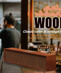 Wooden Wireless Desktop Sound Bar For PC And Monitor 20W Bluetooth 5.3 Speaker with coffee shop background