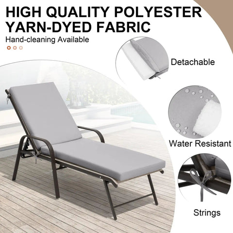 Outdoor Chaise Lounge Cushions Set Of 2 72 Inch Waterproof Fade Resistant And UV Protected Light Gray Cushions with Detachable Covers