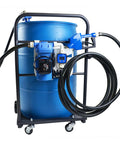Rock Solid Plug N Play Electric DEF Dispensing System For 55 Gallon Drums with 120V urea pump and digital flow meter on wheeled cart.