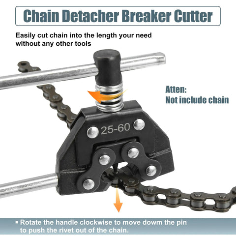 All In One Roller Chain Tools Kit For 25 To 60 Chain Sizes Detacher Breaker Cutter Puller Holder And Connector, carbon steel black finish.