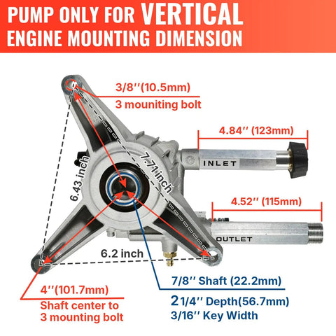 Front Inlet And Outlet Pressure Washer Pump Replacement Up To 2500 PSI 2.2 GPM SRMW22G26 EZ compatible with vertical engine