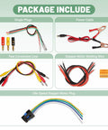 Package contents for Upgraded QDB-5A Ignition Coil Tester with plugs, power cable, test lines, and motor plugs.