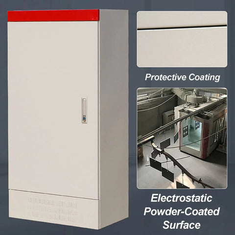 Heavy Duty Outdoor Metal Electrical Enclosure Junction Box Waterproof Floor Standing IP30 Coated Cold Rolled Steel Weatherproof Cabinet For Outdoor Use 120x60x40cm 47x24x16in Rust Resistant Easy Clean Surface Built Tough For The Elements, front view