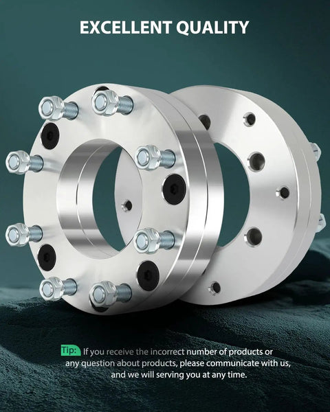 2 Inch Wheel Spacers Adapters For 6x5.5 To 8x180 Bolt Pattern, 108mm Hub Bore, 14x1.5 Studs, set of two on display