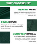 Features of Thick 600D Oxford Swing Seat Cover for Two to Three Seater Patio Swing, highlighting thickened fabric, double suture, and waterproof material