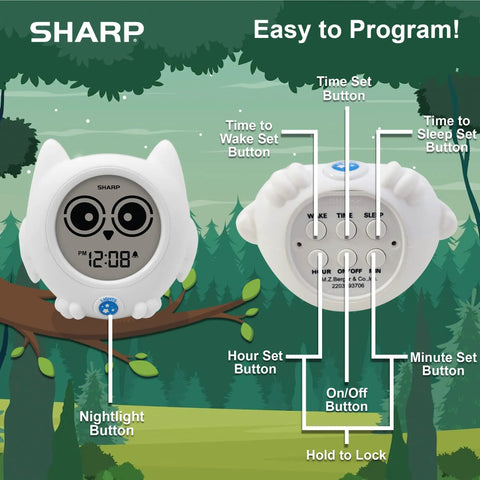 Front and back view of Ready to Wake Owl Sleep Trainer for Kids Color Changing Clock Ceiling Projection Nightlight.