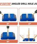 Angled Drill Guide Jig For Cable Railing And Deck Posts With 30 45 90 Degree Holes, All Metal Build, Blue, multi-angle drilling
