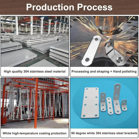 Production process of white 2.5 inch stainless steel L brackets with high-quality 304 stainless steel and hand polishing.