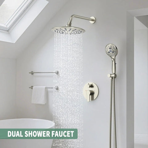 Rainfall Shower System With 7-Setting Handheld, Full Bathroom Faucet Set, Brushed Nickel Finish, High-Flow Shower Head