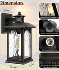 Two Pack Motion Sensor Outdoor Lights With Dusk To Dawn, black lantern wall mount, textured glass, E26 bulb base, size 12.2x5.3 in.