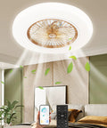 22 Inch Ceiling Fan With Light, Enclosed Low Profile LED Ceiling Fan With Remote, showing fan illumination in a bedroom setting