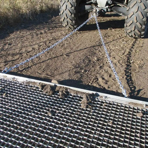 Ultra Heavy Duty ATV UTV Field Surface Leveling Drag Mat With Zinc And Steel Build Five Feet By Four Point Five Feet in use