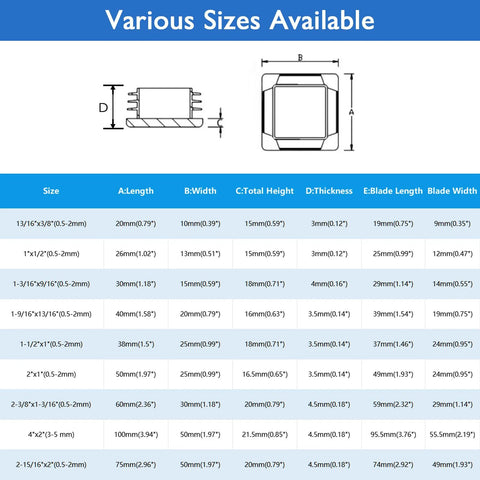 Size chart for Rectangular Tubing End Caps Four Pack for 2 By 4 Inch Tubes Plastic Black End Plugs for 3 to 5 mm Wall Thickness