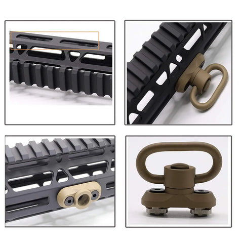 Rock Solid QD Sling Swivel And M System Rail Adapter showing quick detach fitment and heavy duty steel core on tactical rail.