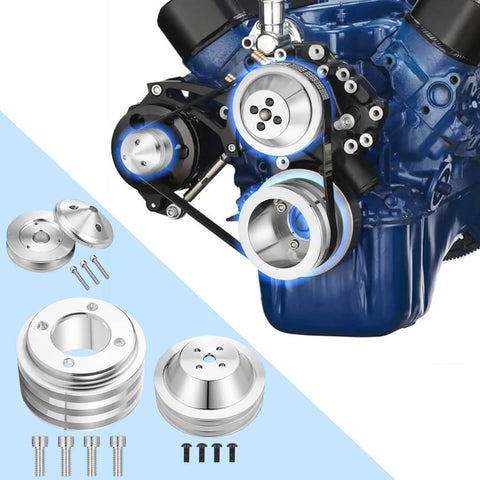 All-In-One Ford Small Block V Belt Pulley Kit With Alternator, 3V Crankshaft, And 2V Water Pump for 1969-Up 302 351W 351C engine