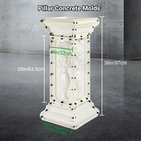 Front view of 38 By 13 Inch Concrete Pillar Molds For Balcony And Garden Balusters Beefy Heavy Duty 6mm Thick Reusable ABS Cement Form.