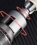 Close-up of the 2025 Integrated Electric Pipe Threader for PVC and CPVC, showing threading mechanism for half inch and three quarter inch pipes.