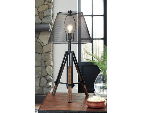 Leolyn Urban Industrial Tripod Table Lamp With Adjustable Height Wire Mesh Shade Black And Brown Finish Modern Desk Or Bedside Light