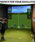 Golf Impact Screen With Upgraded Grommet Slings For Training, 3D Air Mesh Golf Simulator Screen showing swing analysis.