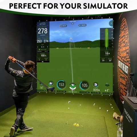 Golf Impact Screen With Upgraded Grommet Slings For Training, 3D Air Mesh Golf Simulator Screen showing swing analysis.