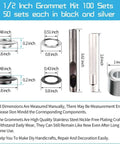 Heavy Duty Grommet Kit One Half Inch Grommets and Eyelets Set 100 Pieces with 3 Leather Punch Tools Stainless Steel Dimensions Chart